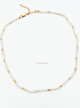 欧美不规则金米粒珍珠项链轻奢小众设计优雅时尚高级感叠戴锁骨链