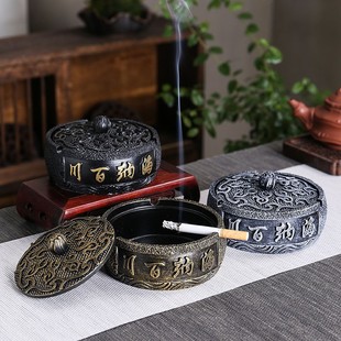 多功能烟灰缸大号复古中式 创意个性 家用潮流客厅带盖防飞烟缸摆件