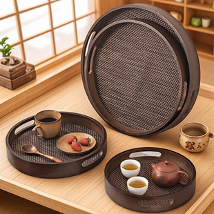 中式胡桃色托盘轻奢高档商用餐饮展示盘功夫茶具咖啡器具收纳托盘