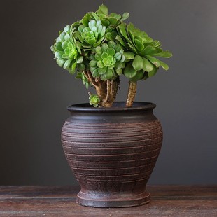 古陶罐土陶特大号陶瓷花盆绿植大口径透气盆栽花瓶育苗盆老式粗陶