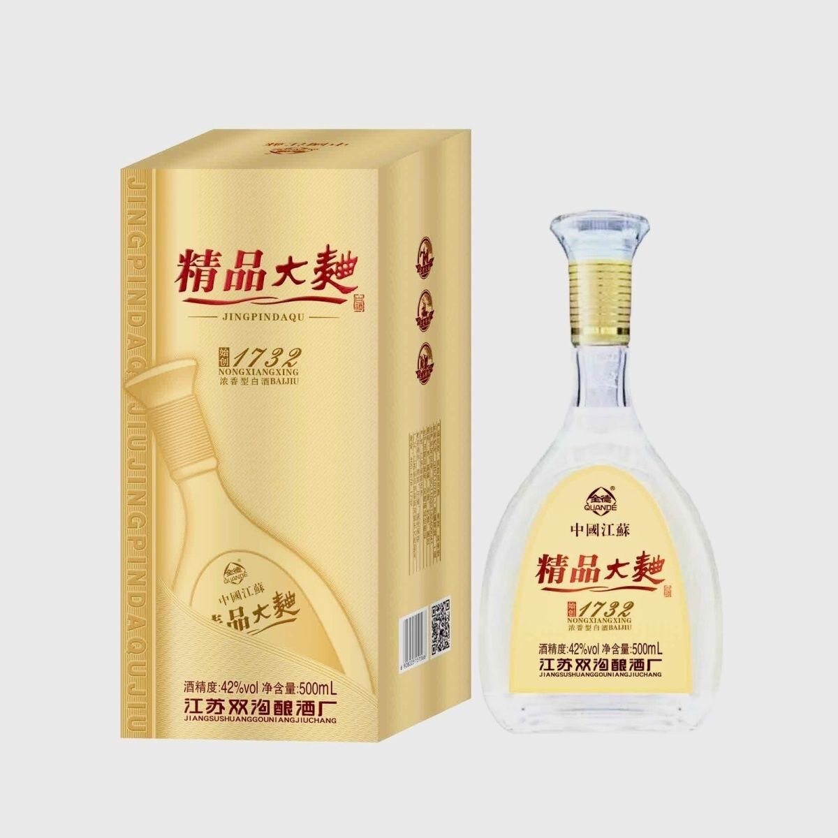 江苏双沟酿酒厂1732精品大曲42度500ml白酒纯粮白酒礼盒送礼袋