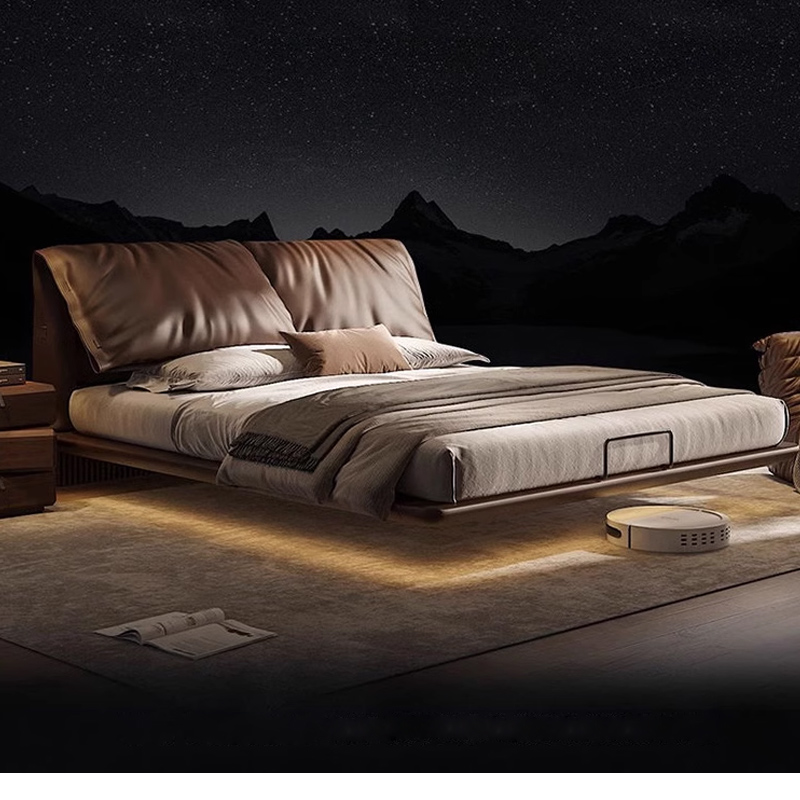 中古风大象耳朵悬浮真皮床主卧床