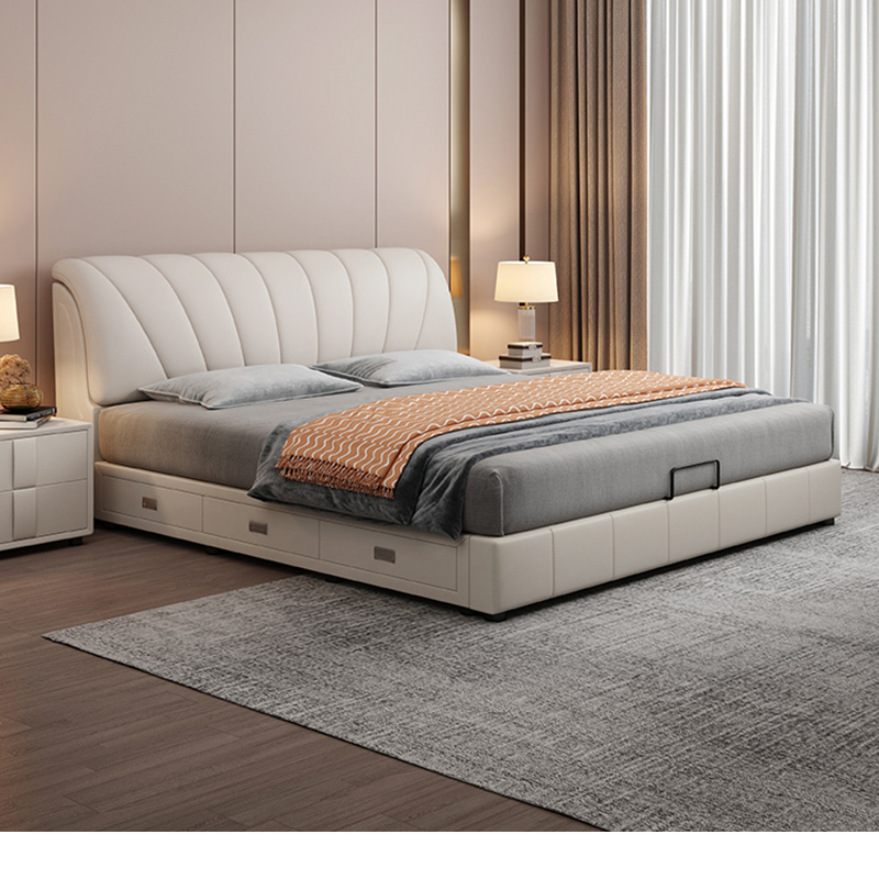 真皮床现代简约1米8主卧双人布床