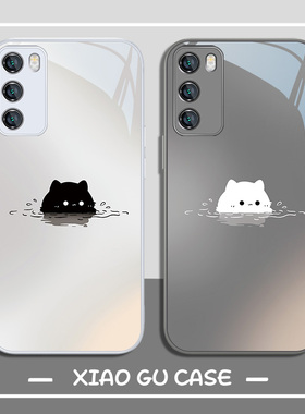 适用vivox200pro手机壳新款iqoo13情侣s20小米15黑猫14红米k80白猫note13简约oppofindx7小众rneo12渐变玻璃