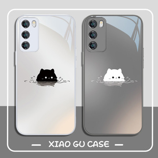 适用vivox200pro手机壳新款iqoo13情侣s20小米15黑猫14红米k80白猫note13简约oppofindx7小众rneo12渐变玻璃