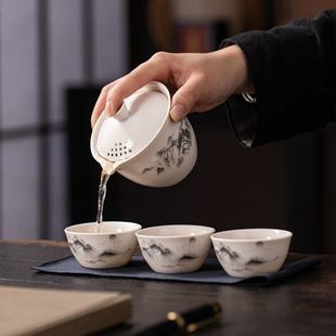 旅行茶具套装 备陶瓷快客杯办公室旅游泡茶壶 户外便携式 露营喝茶装