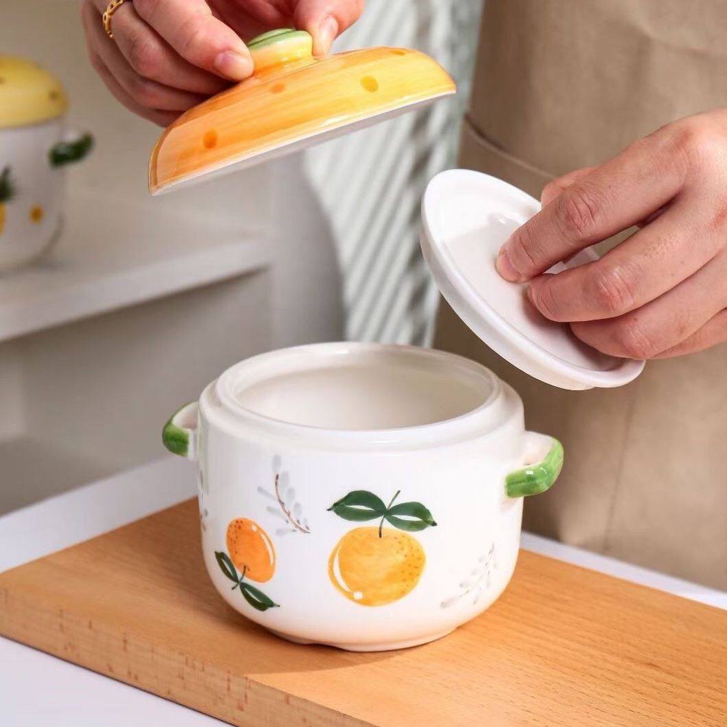 陶瓷炖盅可爱日式清新炖盅双盖双耳耐高温隔水炖蒸燕窝家用小炖盅