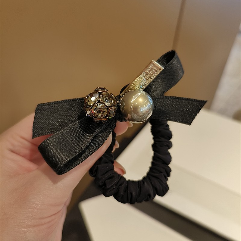 韩版百搭水钻球珍珠头绳布艺皮筋不伤发发绳蝴蝶结发圈女小清新款