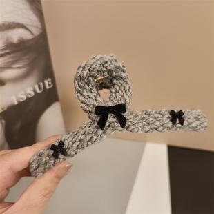 针织毛线发夹大号哦鲨鱼夹植绒蝴蝶结甜美发抓后脑勺盘发卡抓夹女