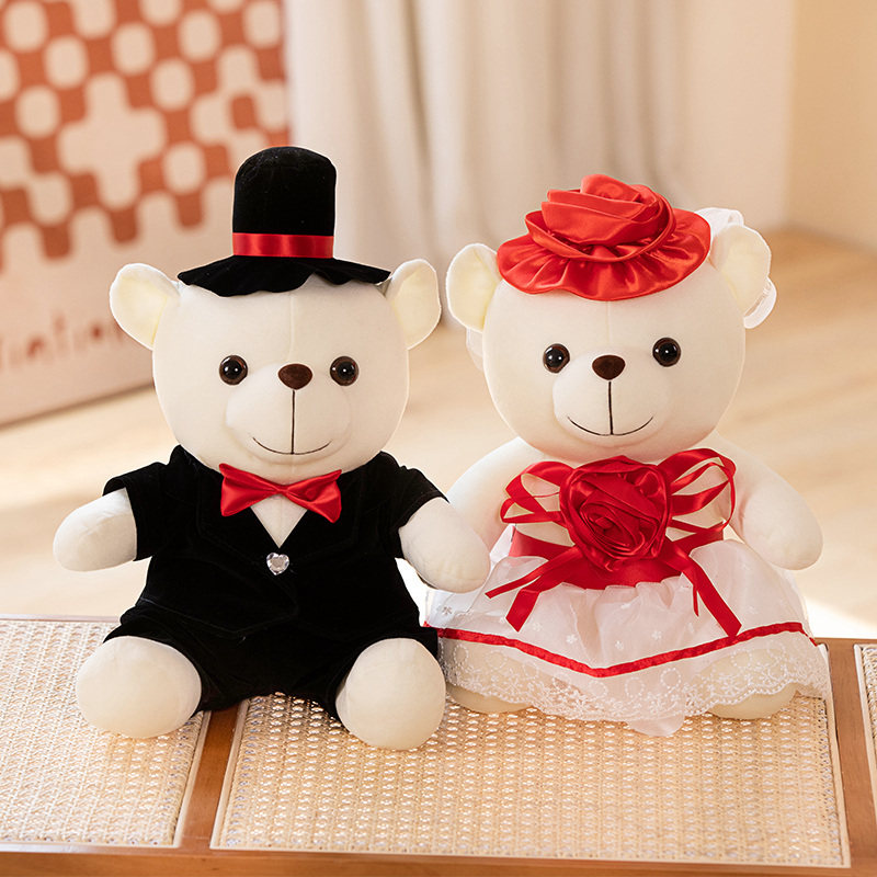 婚车熊公仔车头装饰情侣婚纱熊结婚压床娃娃一对高档婚房新人礼物