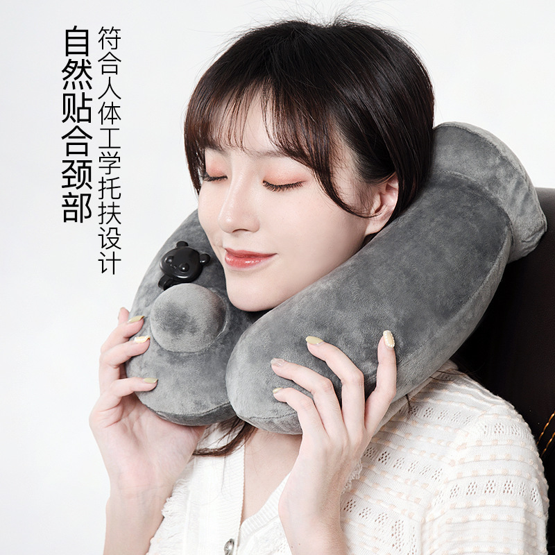 充气u型枕按压充气外套可拆洗