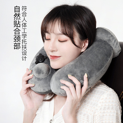 充气u型枕按压充气外套可拆洗
