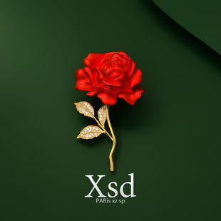 亭亭玉立玫瑰花胸针高档女精致红色胸花气质胸针百搭别针优雅大气