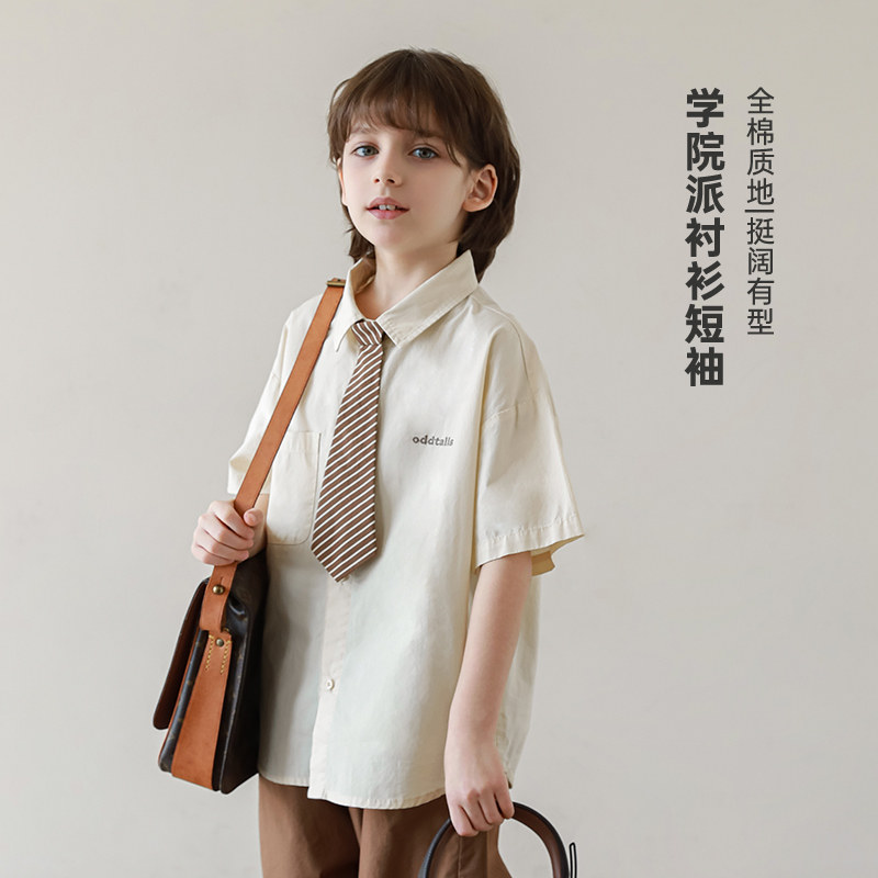 oddtails男童夏季纯棉透气衬衫图片