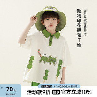 男孩印花上衣潮 oddtails男童polo衫 短袖 T恤森系儿童夏装 2025新款