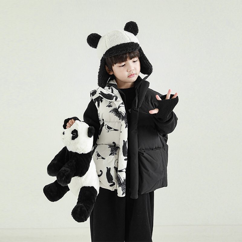 oddtails时尚拼接印花棉背心马甲