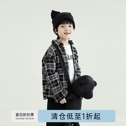 oddtails男童时尚复古格子长袖衬衫2025春秋新款儿童休闲帅气衬衣