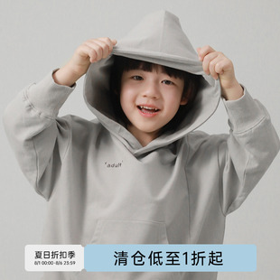 親子裝 oddtails男童寬松連帽衛(wèi)衣春秋新款 中大童繡花純色套頭上衣