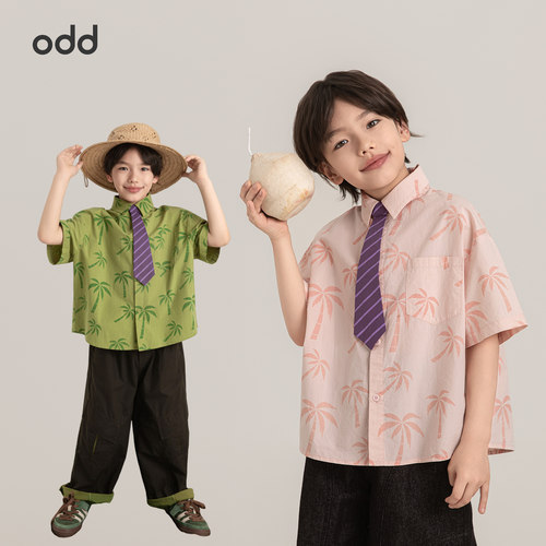oddtails男童度假风衬衫夏季条纹撞色领带柔软不闷汗中大童上衣酷