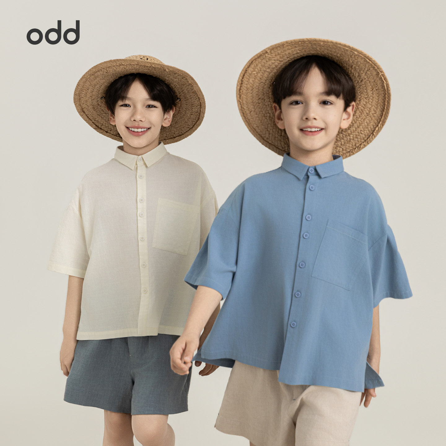 oddtails男童简约基础衬衫夏季新品亲肤透气挺括有型大口袋短袖潮图片