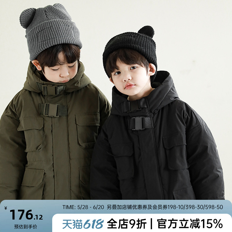 oddtails男童时尚工装棉服秋冬新款中大童棉衣防风保暖连帽外套潮