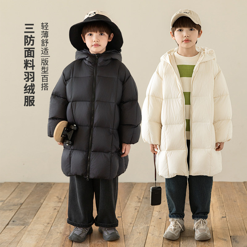 oddtails男童中长款羽绒服2025新款冬季三防羽绒外套90白鸭绒冬装