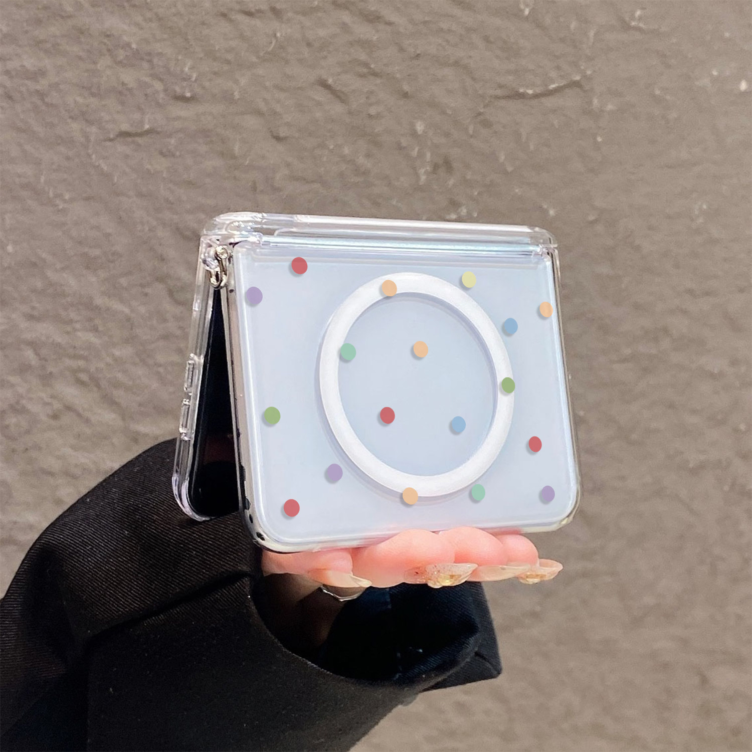 ins彩色波点适用华为PuraX典藏版手机壳折叠屏小米mixflip2透明磁吸壳三星zflip8/7/6/5全包中轴简约男女款图片