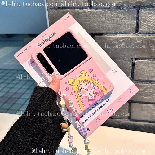 ins风少女心适用华为puraX手机壳小米mixflip2可爱卡通pocket2动漫美少女荣耀magicv肤感三星zflip6/7手提链