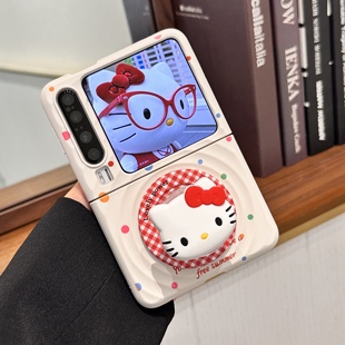 适用华为puraX手机壳新款 6KT猫磁吸支架荣耀vflip2女 小米mixflip2小折叠屏可爱卡通pocket2波漾壳三星zflip7