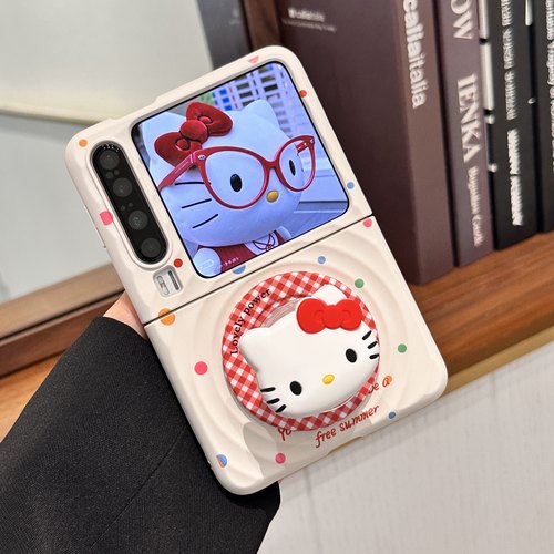 适用华为puraX手机壳新款小米mixflip2小折叠屏可爱卡通pocket2波漾壳三星zflip7/6KT猫磁吸支架荣耀vflip2女