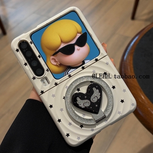 ins爱心磁吸支架适用华为puraX手机壳新款 6女荣耀v 满屏星星小米mixflip2折叠屏pocket2肤感波漾三星zflip7