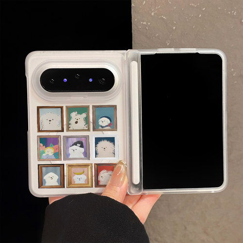九宫格卡通小狗适用华为PuraX Max折叠屏手机壳磨砂透明matex7/x6/x5中轴磁吸保护三星ZFold8个性男女vivox6