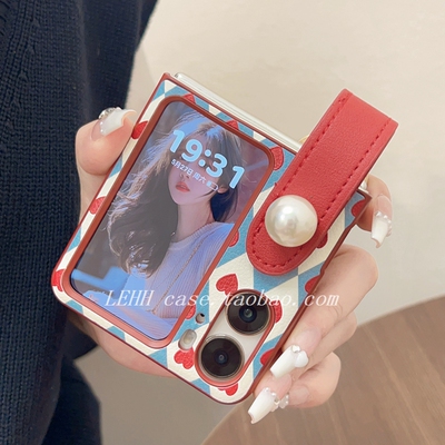 轻奢风菱格爱心适用OPPOFindn3Flip手机壳oppo新款折叠findn2flip创意皮质时尚手提腕带oppo小折叠屏保护套女