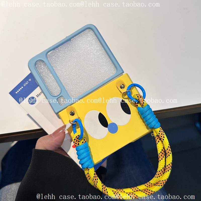 萌趣大眼睛适用华为puraX手机壳小米mixflip2可爱动漫pocket2趣味拼色荣耀magicvflip肤感三星zflip6手提挂绳