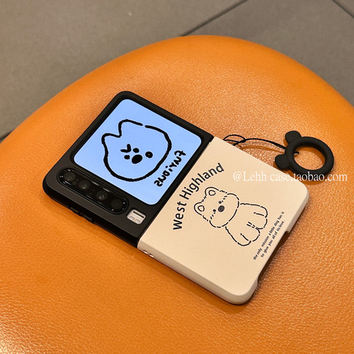 新款西高地小狗适用华为purax典藏版手机壳折叠屏pocket2三星zflip5/6手机套个性小米mixflip2壳膜一体男女款