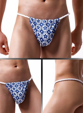 日式日系风韩版锦纶印花男儿裤男士内裤中低腰丁字裤花相扑裤E029