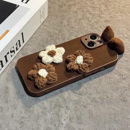 ins风毛绒花朵适用oppo真我13pro+手机壳neo7x秋冬v60por毛茸茸gtneo5se立体6se蝴蝶结7se复古十realme月坑纹