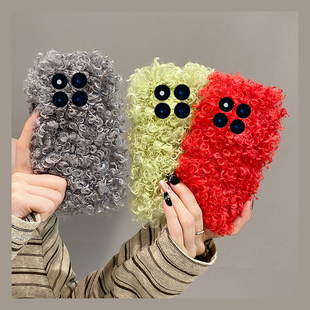 红色毛绒适用小米红米note15pro+手机壳noto14简约13纯色12turbo秋冬11tpro卷毛10毛茸茸9冬天8毛毛7十redmi