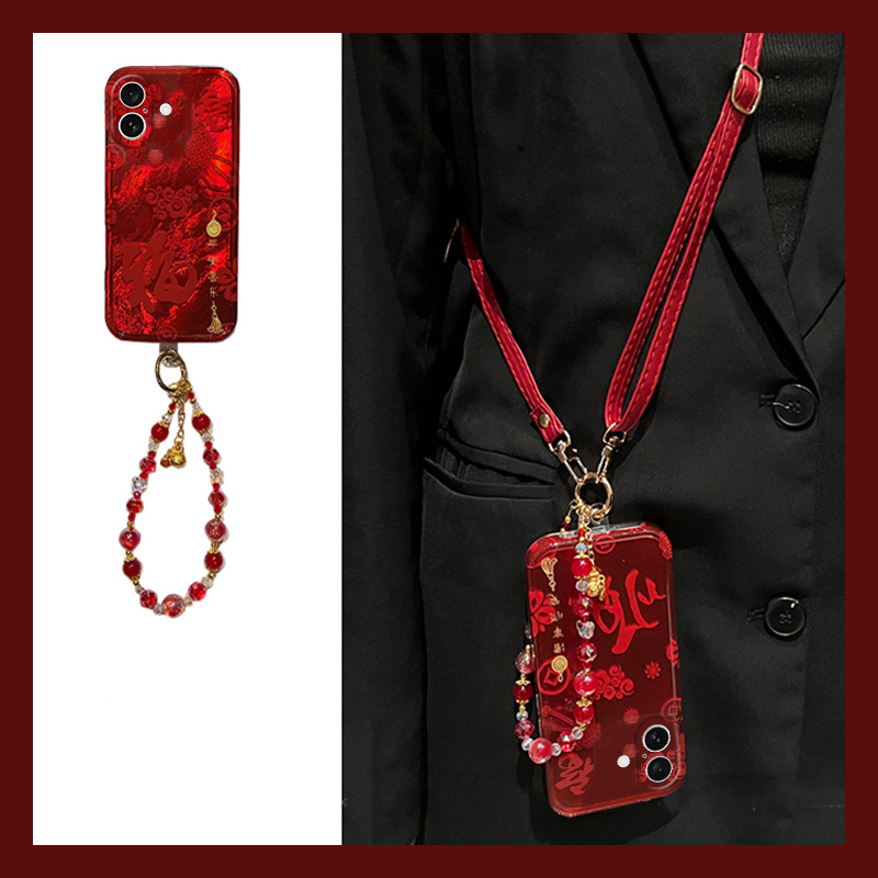 手机壳红色新年蛇年2025顺利带手链斜跨挂绳