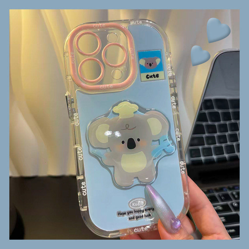 手机壳硅胶卡通趣味立体考拉带镜子支架