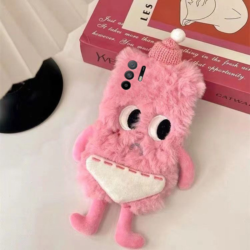 适用oppoa97手机壳a3pro粉色小人a96毛茸茸a1毛绒绒a93s冬季a55刺绣a57/a56秋冬a72帽子a58x卡通a6女a2x/oppo