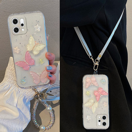适用opporeno14手机壳reno13pro可斜挎reon12立体11滴胶10闪粉9星星8彩色7se蝴蝶6带挂绳5k挂链5硅胶oppo软壳