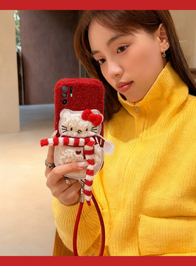 圣诞雪人kt猫适用oppoa6pro手机壳a6max秋冬a6gt红色a6i毛绒a93s凯蒂猫a58x可爱a92s卡通a72a32立体a11a5冬天