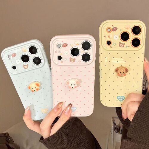 波点立体小狗适用opporeno15手机壳reno14pro卡通reon13por侧边12爱心11大视窗10可爱9硅胶8软壳7防摔oppo女p