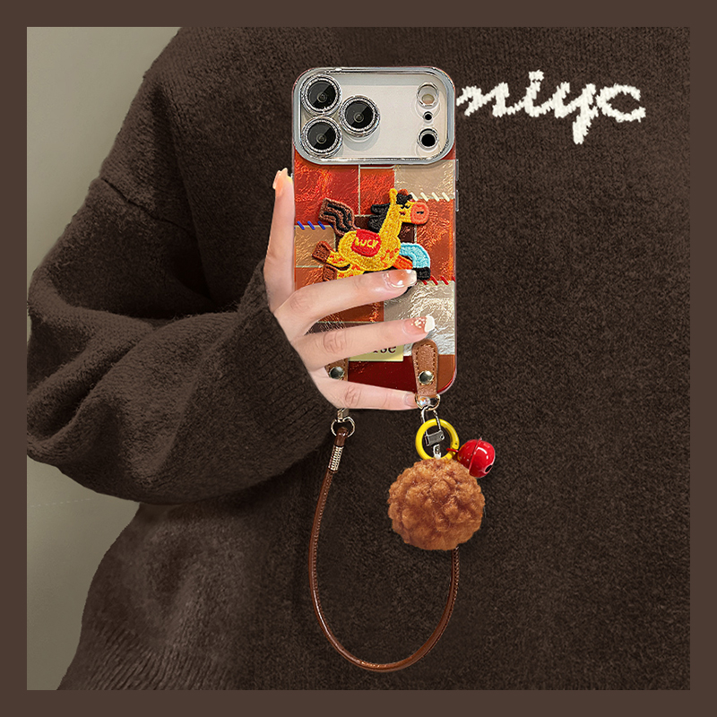手机壳硅胶格子卡通马年小马铃铛挂件手提绳