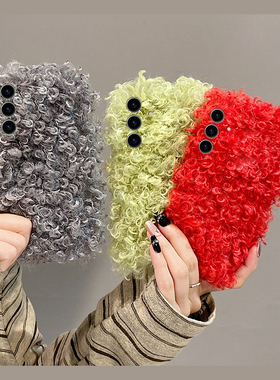 红色毛绒适用三星s25edge手机壳s24plus简约s23ultra纯色s22+秋冬s21fe卷毛note20毛茸茸s10冬天十galaxy毛毛