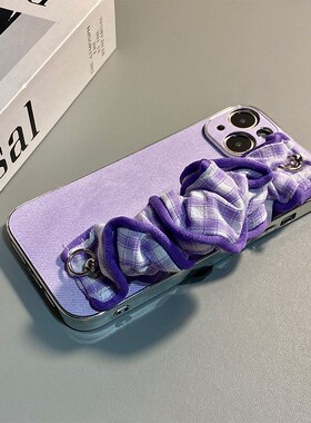 ins风紫色腕带适用苹果17手机壳iPhone16promax简约15pro牛仔纹14plus背带13斜挎12挂绳11小众air高级感16e女