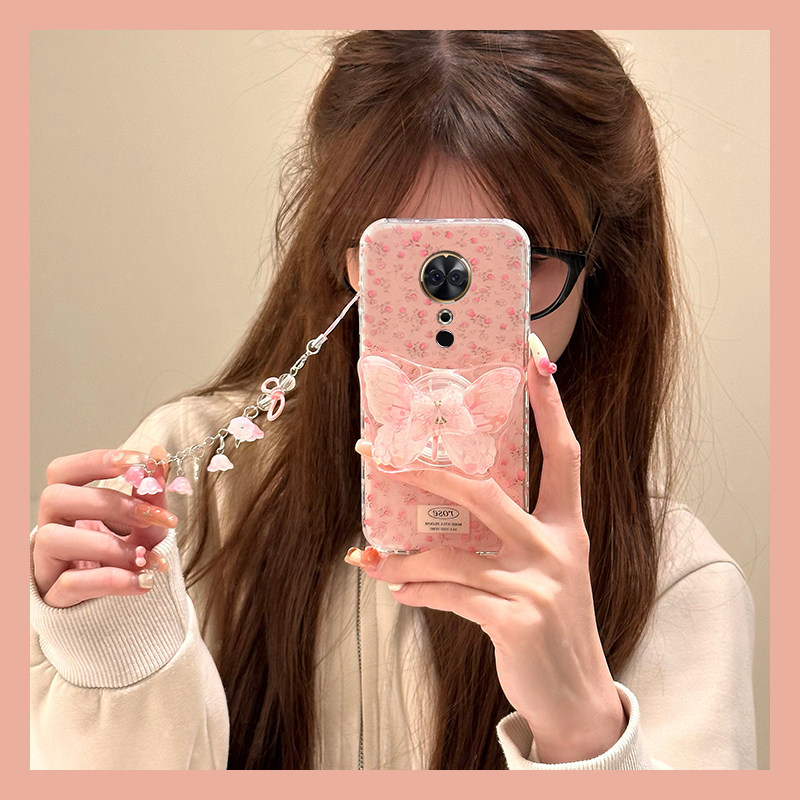 手机壳硅胶韩系立体旋转蝴蝶带支架手绳