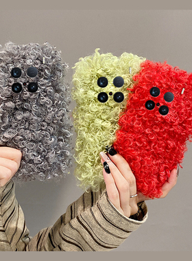 红色毛绒适用vivox200ultra手机壳x100s简约x9plus纯色x60秋冬x90pro+卷毛t2x毛茸茸x80冬天x21i女x23十vivo