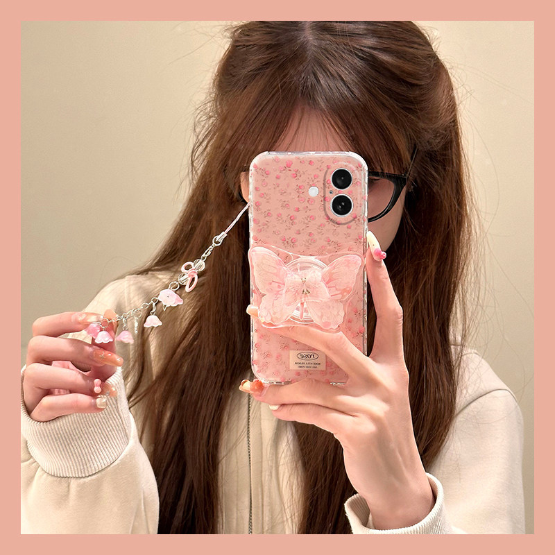 手机壳硅胶韩系立体旋转蝴蝶带支架手绳